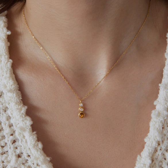 Gold Plated Geometric Stainless Steel Necklace For Women With Natural Tiger Eye Stone Pendant
