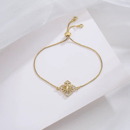 Gold-Plated Micro Inlaid Zirconium Cross Virgin Mary Drawstring Adjustable Bracelet