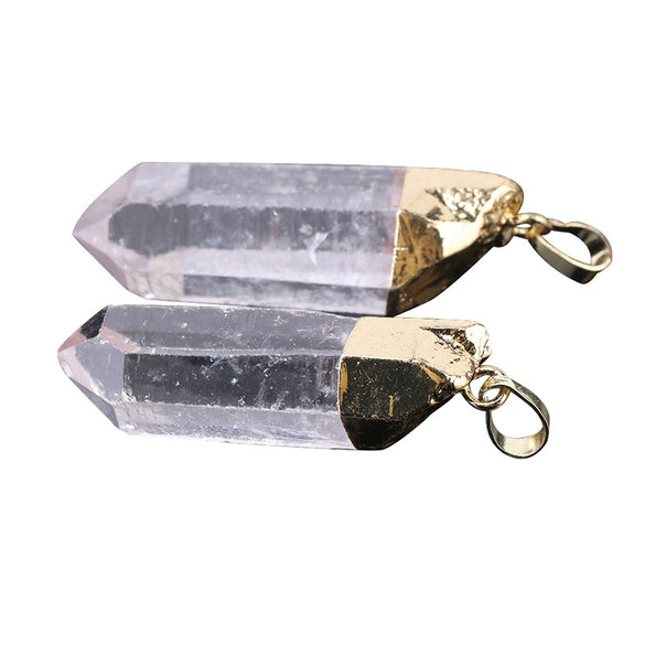 Gold Plated Natural Crystal Raw Stone Pendant Necklace With Irregular Mineral Shape And Electroplated Copper Accessories Minimalist Style
