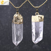 Gold Plated Natural Crystal Raw Stone Pendant Necklace With Irregular Mineral Shape And Electroplated Copper Accessories Minimalist Style