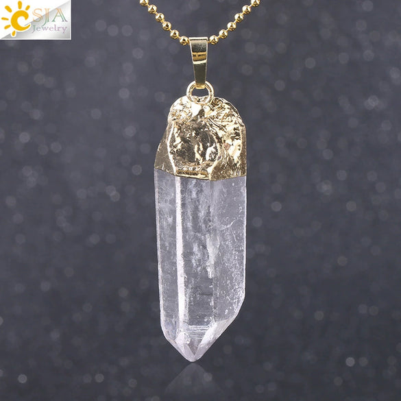 Gold Plated Natural Crystal Raw Stone Pendant Necklace With Irregular Mineral Shape And Electroplated Copper Accessories Minimalist Style