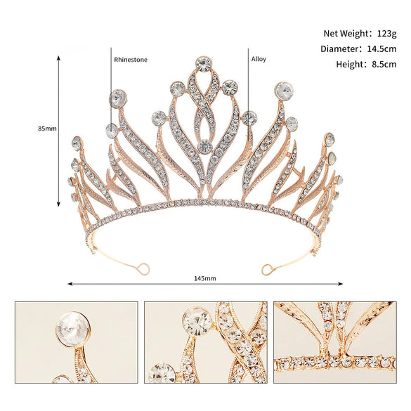 Gold Plated Rhinestone Alloy Crown Tiara For Women Diamond Design Bridal Headwear For Weddings And Parties