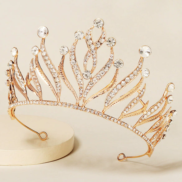 Gold Plated Rhinestone Alloy Crown Tiara For Women Diamond Design Bridal Headwear For Weddings And Parties