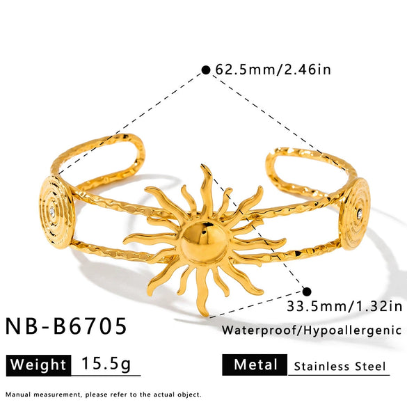 Gold Plated Stainless Steel Bracelet For Women Featuring Starfish Conch And Sun Motifs