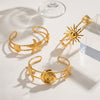 Gold Plated Stainless Steel Bracelet For Women Featuring Starfish Conch And Sun Motifs