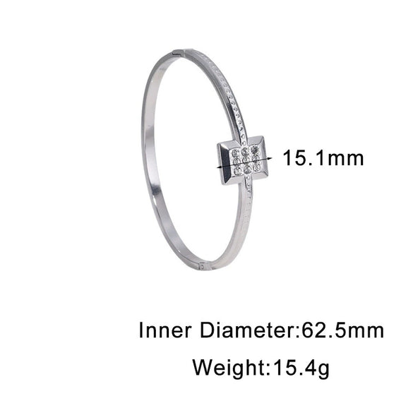 Gold Plated Stainless Steel Bracelet For Women With Geometric Diamond Encrusted Design And Non Fading Light Luxury Style