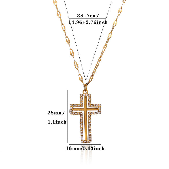 Gold Plated Stainless Steel Cross Chain Necklace With Heart And Insect Pendant Modern Minimalist Unisex Jewelry