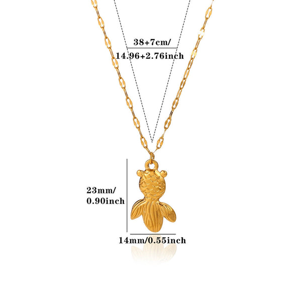 Gold Plated Stainless Steel Cross Chain Necklace With Heart And Insect Pendant Modern Minimalist Unisex Jewelry