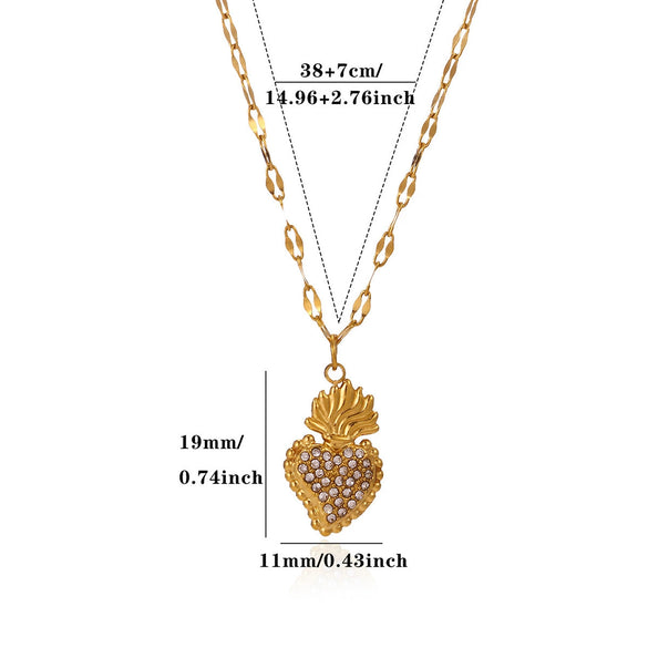 Gold Plated Stainless Steel Cross Chain Necklace With Heart And Insect Pendant Modern Minimalist Unisex Jewelry