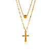 Gold Plated Stainless Steel Cross Necklace With Small Bead Chain Geometric Pendant Niche Style Jewelry For Women And Men