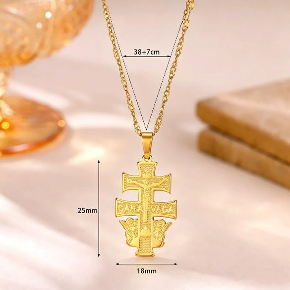 Gold Plated Stainless Steel Cross Necklace With Small Bead Chain Geometric Pendant Niche Style Jewelry For Women And Men