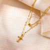 Gold Plated Stainless Steel Cross Necklace With Small Bead Chain Geometric Pendant Niche Style Jewelry For Women And Men