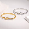 Gold Plated Stainless Steel Dolphin Bracelet With Buckle Clasp And Diamond Inlay Colorfast Modern Minimalist Animal Jewelry