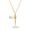 Gold Plated Stainless Steel Faux Pearl Seashell Coral Starfish Pendant Necklace For Women With Tassel Chain