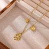 Gold Plated Stainless Steel Faux Pearl Seashell Coral Starfish Pendant Necklace For Women With Tassel Chain
