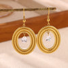 Gold Plated Stainless Steel Flower Drop Earrings For Women With Long Tassel Design Pearl And Zircon Accents Minimalist Style