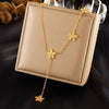 Gold Plated Stainless Steel Flower Tassel Necklace With Electroplating Process For Women