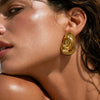 Gold Plated Stainless Steel Geometric Pleated Stud Earrings With Glossy Sculptural Design For Women