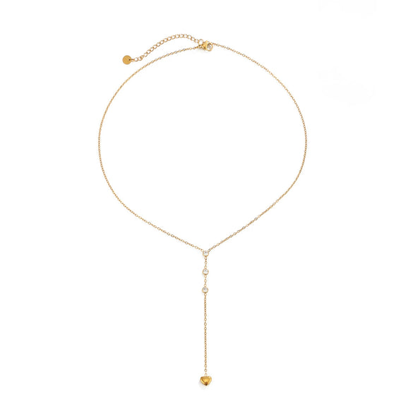 Gold Plated Stainless Steel Heart Geometric Pendant Necklace For Women With Decorative Tassel Detail