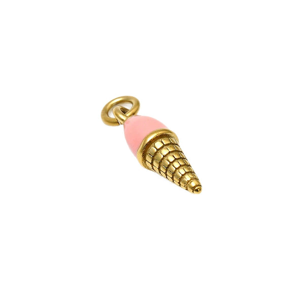 Gold Plated Stainless Steel Ice Cream Pendant Charm With Vacuum Plating For Diy Bracelets And Necklaces Cute Sweet Food Design