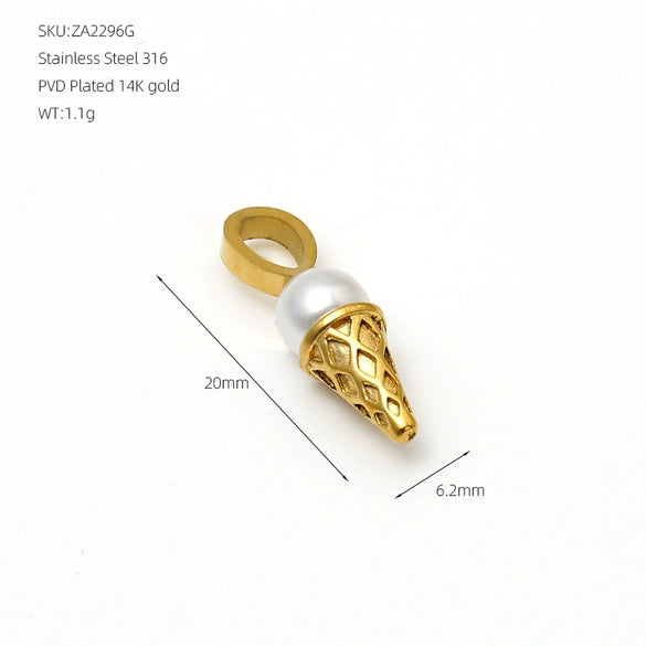 Gold Plated Stainless Steel Ice Cream Pendant Charm With Vacuum Plating For Diy Bracelets And Necklaces Cute Sweet Food Design