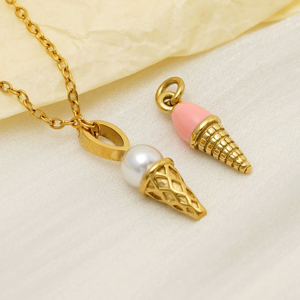 Gold Plated Stainless Steel Ice Cream Pendant Charm With Vacuum Plating For Diy Bracelets And Necklaces Cute Sweet Food Design