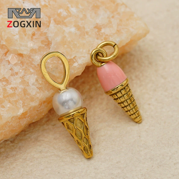 Gold Plated Stainless Steel Ice Cream Pendant Charm With Vacuum Plating For Diy Bracelets And Necklaces Cute Sweet Food Design