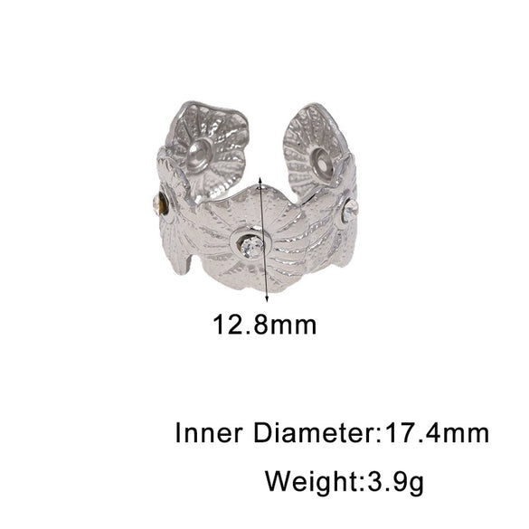 Gold Plated Stainless Steel Open Ring For Women With Rhinestone Flower Design Simple Elegant Non Fading Jewelry Accessory
