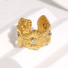 Gold Plated Stainless Steel Open Ring For Women With Rhinestone Flower Design Simple Elegant Non Fading Jewelry Accessory