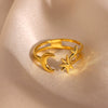 Gold Plated Stainless Steel Open Ring With Retro Geometric Shell And Line Design Minimalist Unisex Fashion Jewelry