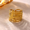 Gold Plated Stainless Steel Open Ring With Retro Geometric Shell And Line Design Minimalist Unisex Fashion Jewelry