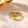 Gold Plated Stainless Steel Open Ring With Retro Geometric Shell And Line Design Minimalist Unisex Fashion Jewelry