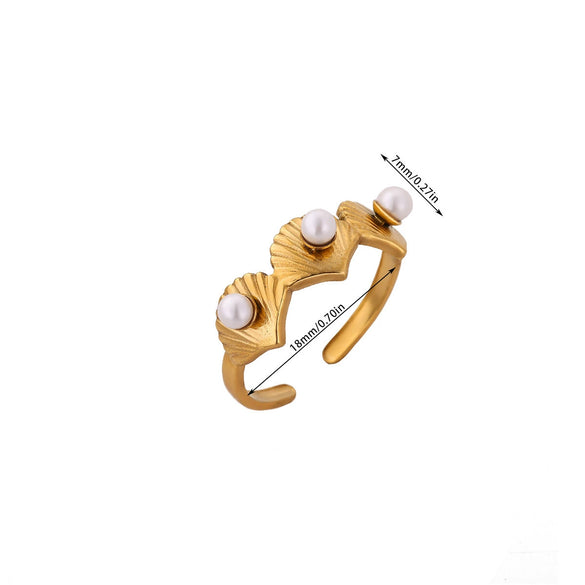 Gold Plated Stainless Steel Open Ring With Retro Geometric Shell And Line Design Minimalist Unisex Fashion Jewelry
