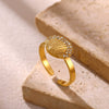 Gold Plated Stainless Steel Open Ring With Retro Geometric Shell And Line Design Minimalist Unisex Fashion Jewelry
