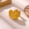 Gold Plated Stainless Steel Open Ring With Retro Geometric Shell And Line Design Minimalist Unisex Fashion Jewelry