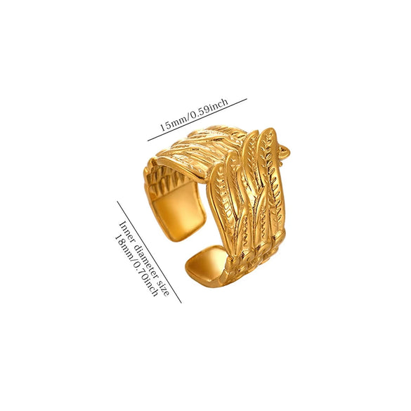 Gold Plated Stainless Steel Peace Dove Open Ring With Bird Wing Design Unisex Animal Jewelry