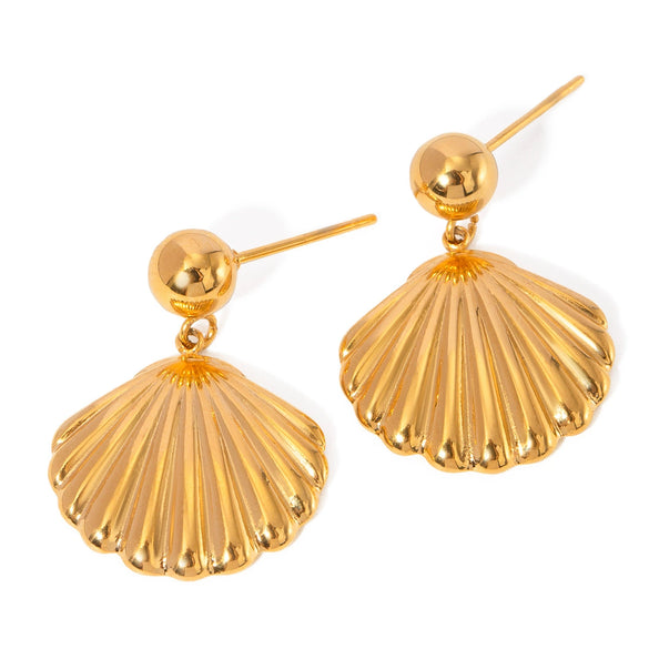 Gold Plated Stainless Steel Shell Earrings With Steel Balls And Geometric Design Electroplating Treatment
