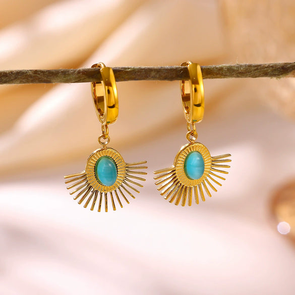 Gold Plated Stainless Steel Star Earrings With Rhinestone Sun Moon Heart Rose And Pearl Details For Women