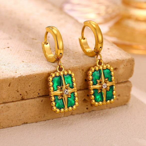 Gold Plated Stainless Steel Star Earrings With Rhinestone Sun Moon Heart Rose And Pearl Details For Women