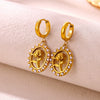 Gold Plated Stainless Steel Star Earrings With Rhinestone Sun Moon Heart Rose And Pearl Details For Women