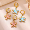 Gold Plated Stainless Steel Starfish Earrings With Enamel Detail Cute Niche Style Pendant Jewelry For Women And Men Wholesale