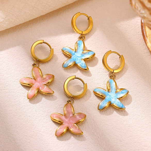 Gold Plated Stainless Steel Starfish Earrings With Enamel Detail Cute Niche Style Pendant Jewelry For Women And Men Wholesale