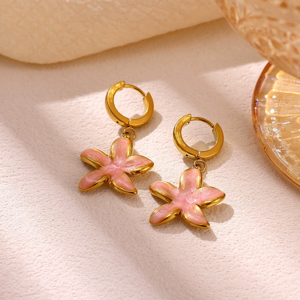 Gold Plated Stainless Steel Starfish Earrings With Enamel Detail Cute Niche Style Pendant Jewelry For Women And Men Wholesale