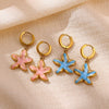 Gold Plated Stainless Steel Starfish Earrings With Enamel Detail Cute Niche Style Pendant Jewelry For Women And Men Wholesale