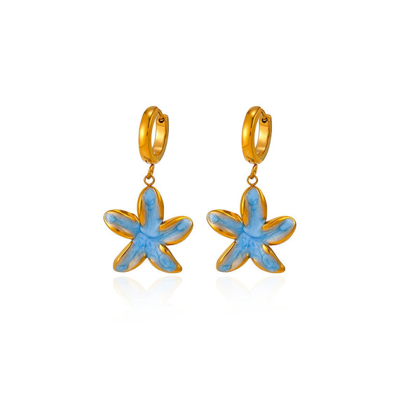 Gold Plated Stainless Steel Starfish Earrings With Enamel Detail Cute Niche Style Pendant Jewelry For Women And Men Wholesale