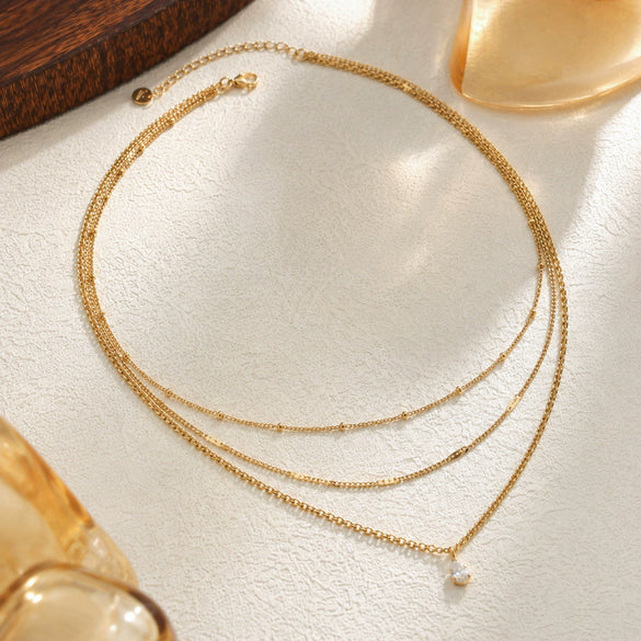 Gold Plated Stainless Steel Teardrop Pendant Chain Necklace Geometric Unisex Layered Jewelry