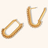 Gold Plated Stainless Steel Ushaped Geometric Statement Earrings With Zircon Edge For Women