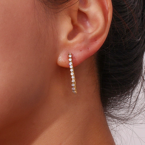 Gold Plated Stainless Steel Ushaped Geometric Statement Earrings With Zircon Edge For Women