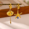 Gold Plated Stainless Steel Zirconia Octopus Starfish And Shell Dangle Earrings With Threedimensional Pendant Design For Women