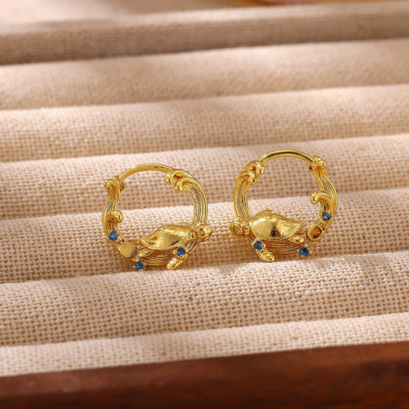 Gold Plated Stainless Steel Zirconia Octopus Starfish And Shell Dangle Earrings With Threedimensional Pendant Design For Women